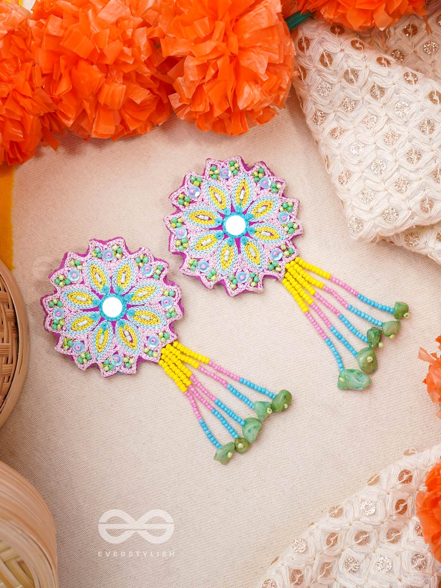 Vyoman- The Skies- Mirror , Resham , Beads And Sequins Embroidered Earrings (Multicoloured)