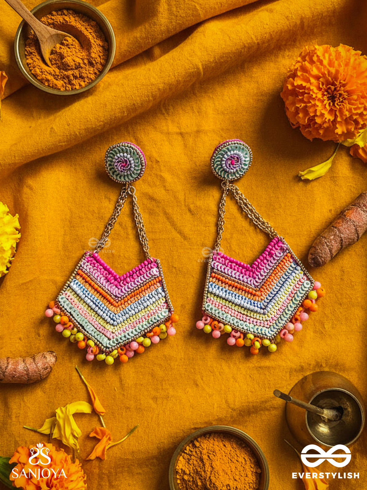 Idhant- The Luminous- Sequins And Beads Embroidered Earrings (Multicoloured)