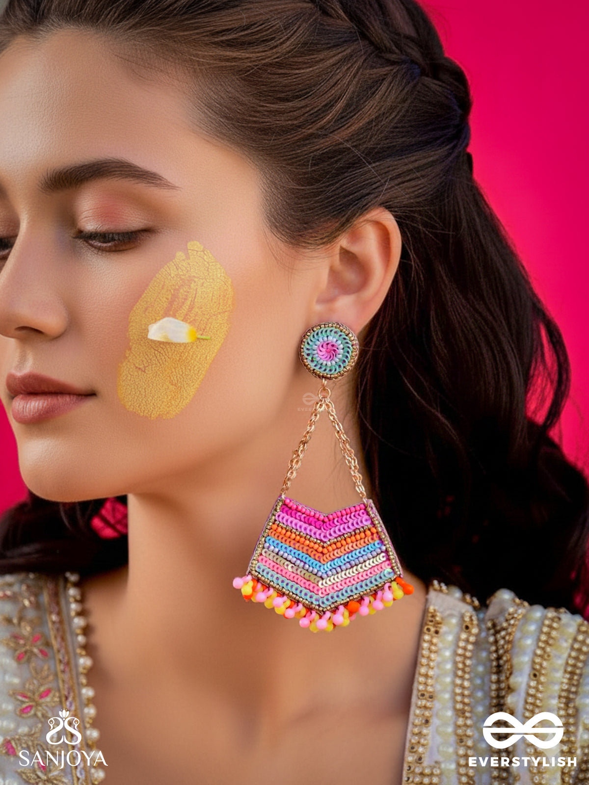 Idhant- The Luminous- Sequins And Beads Embroidered Earrings (Multicoloured)