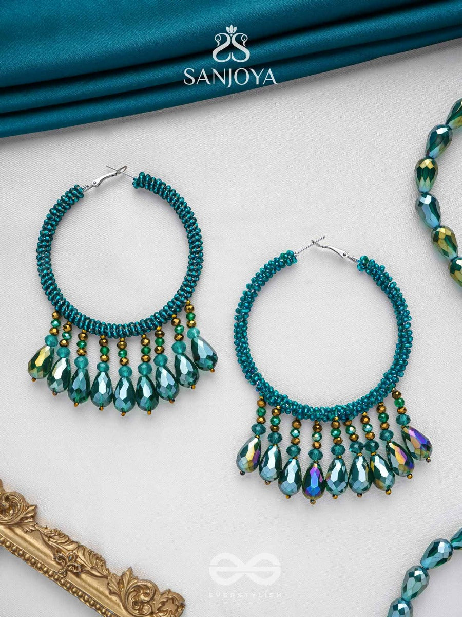 Utkanika- The Circle Of Desire- Beads And Glass Drops Earrings (Pine Green)