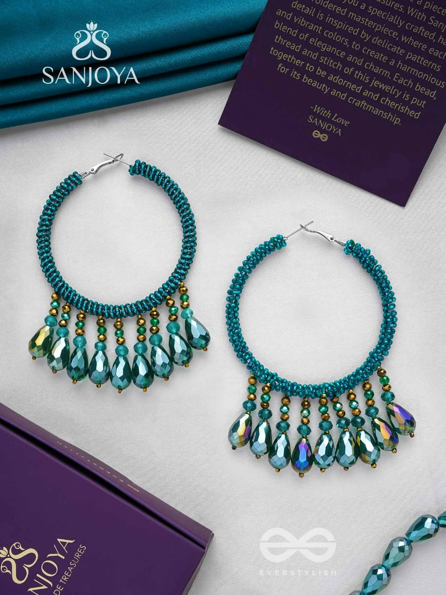 Utkanika- The Circle Of Desire- Beads And Glass Drops Earrings (Pine Green)