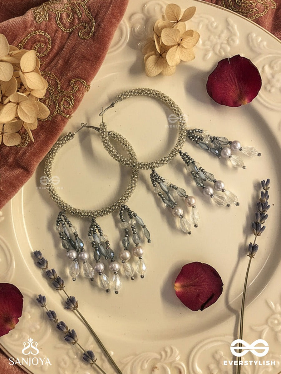 Ashmana- The Raining Cloud- Pearls And Beads Embroidered Earrings