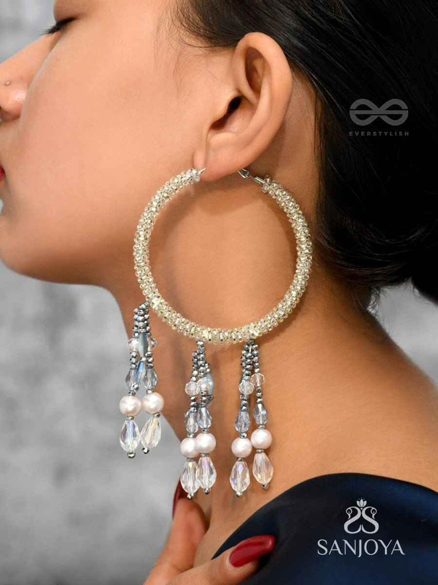 Ashmana- The Raining Cloud- Pearls And Beads Embroidered Earrings
