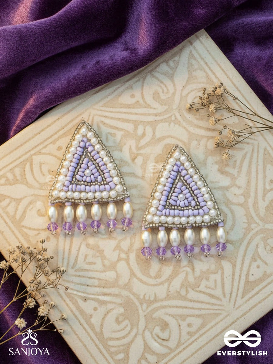 Suchyagra- The Eternal Pyramid- Pearls, Beads And Glass Beads Embroidered Earrings (Orchid Purple)