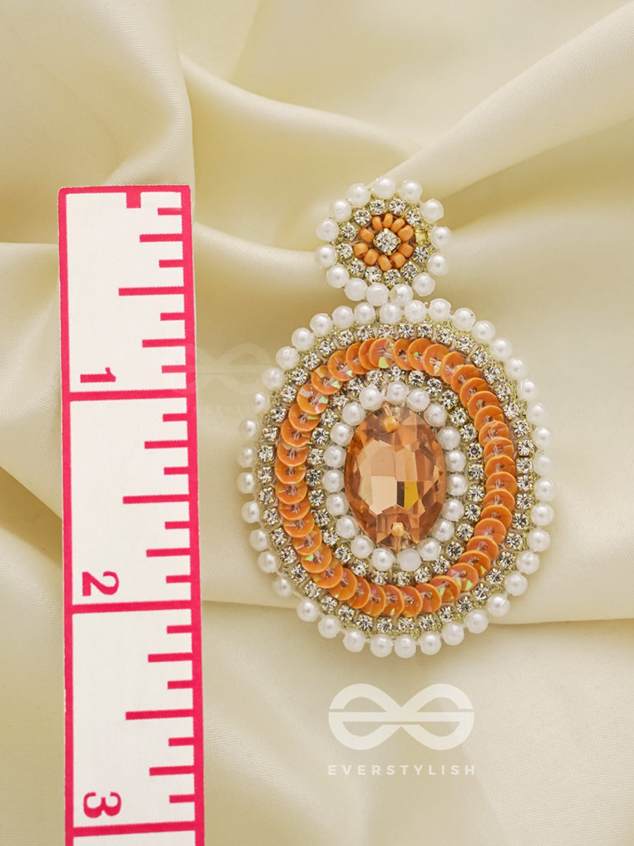Vitanka - The Beautiful Ovals - Sequins, Stones And Beads Hand Embroidered Earrings (Carrot Orange)