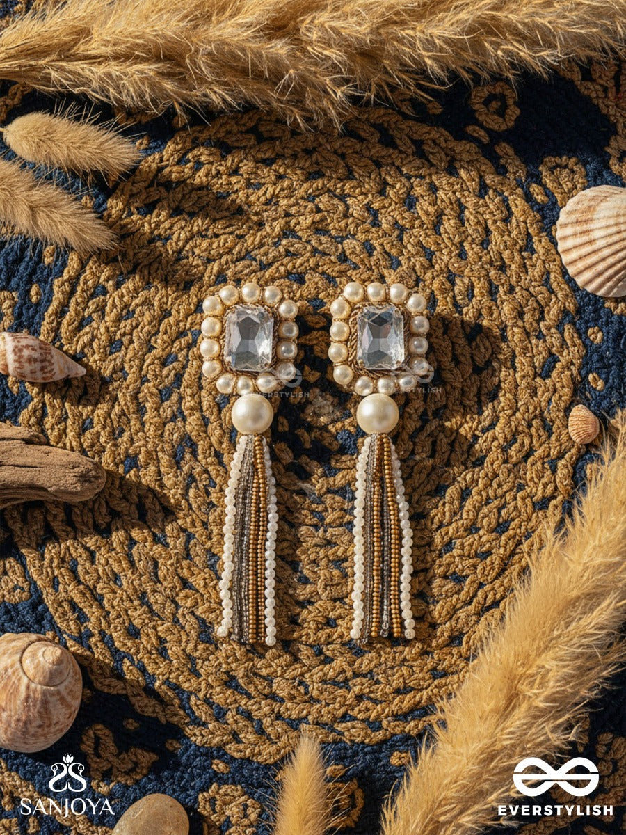 Anavarna- The Fair N Beautiful- Stone, Pearls And Beads Embroidered Earrings (Copper Brown)