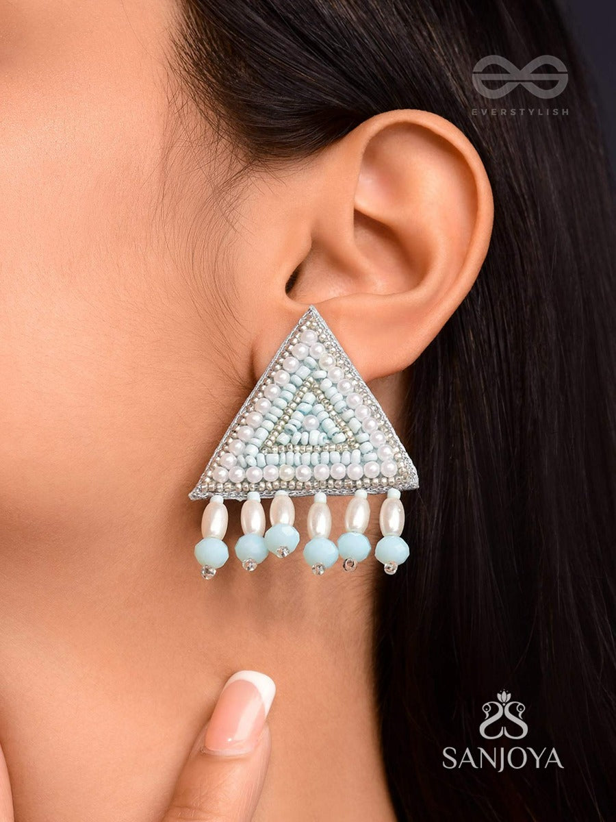 Suchyagra- The Eternal Pyramid- Pearls, Beads And Glass Beads Embroidered Earrings (Sky Blue)