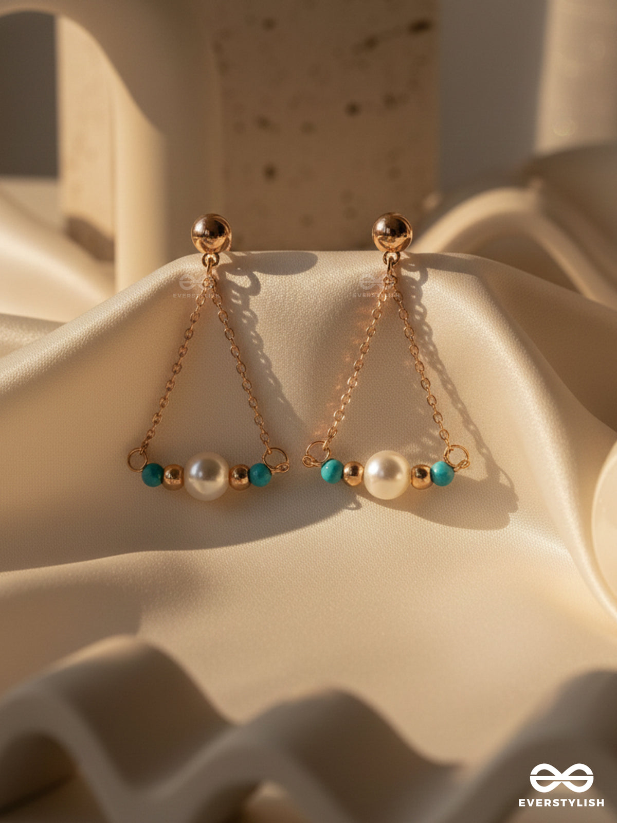 The Garden Swing- Golden Pearl And Bead Earrings