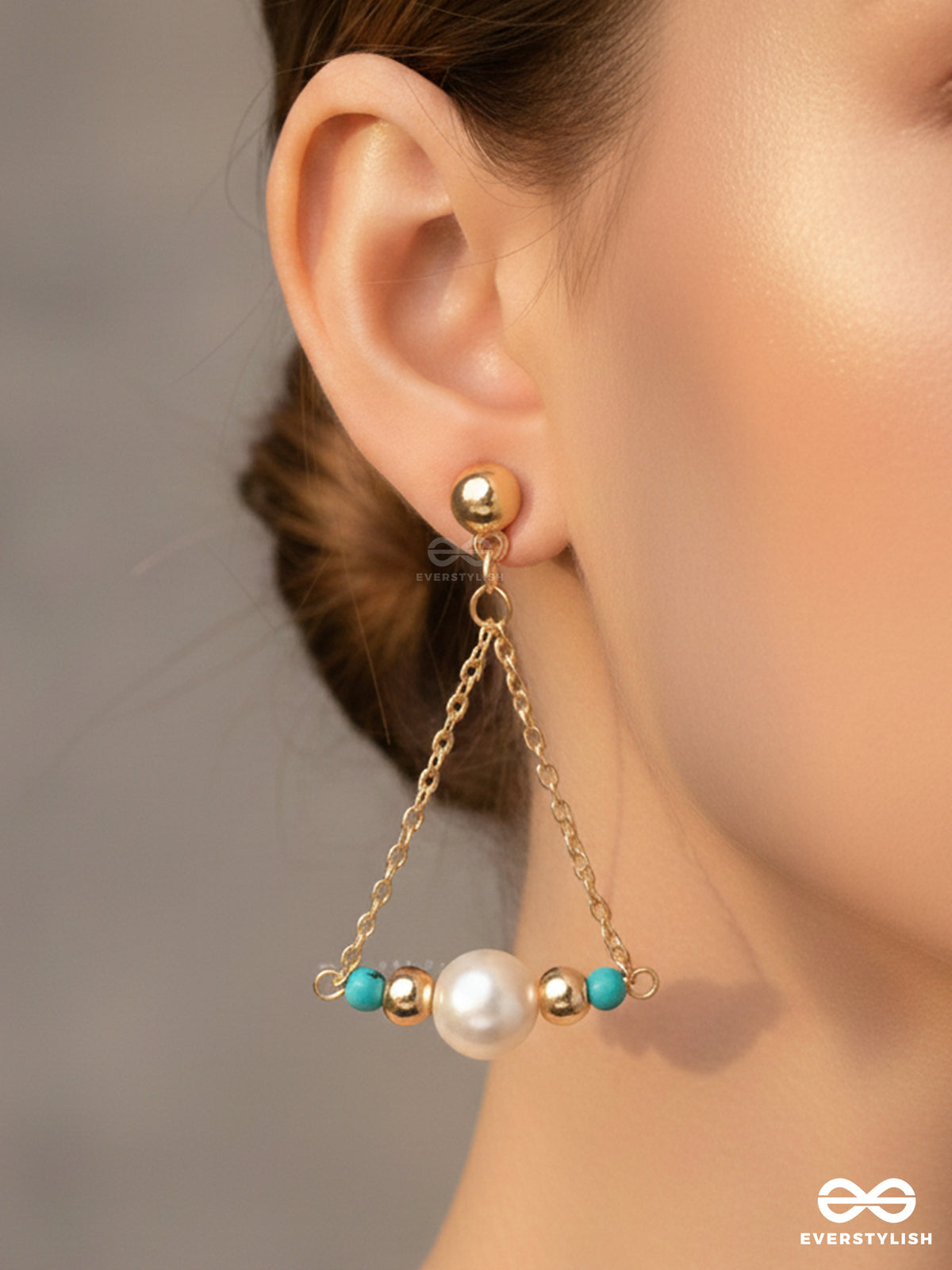 The Garden Swing- Golden Pearl And Bead Earrings