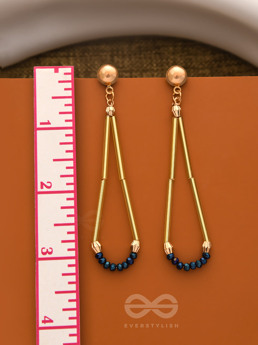 The Flaming Raindrop- Golden And Cobalt Blue Earrings