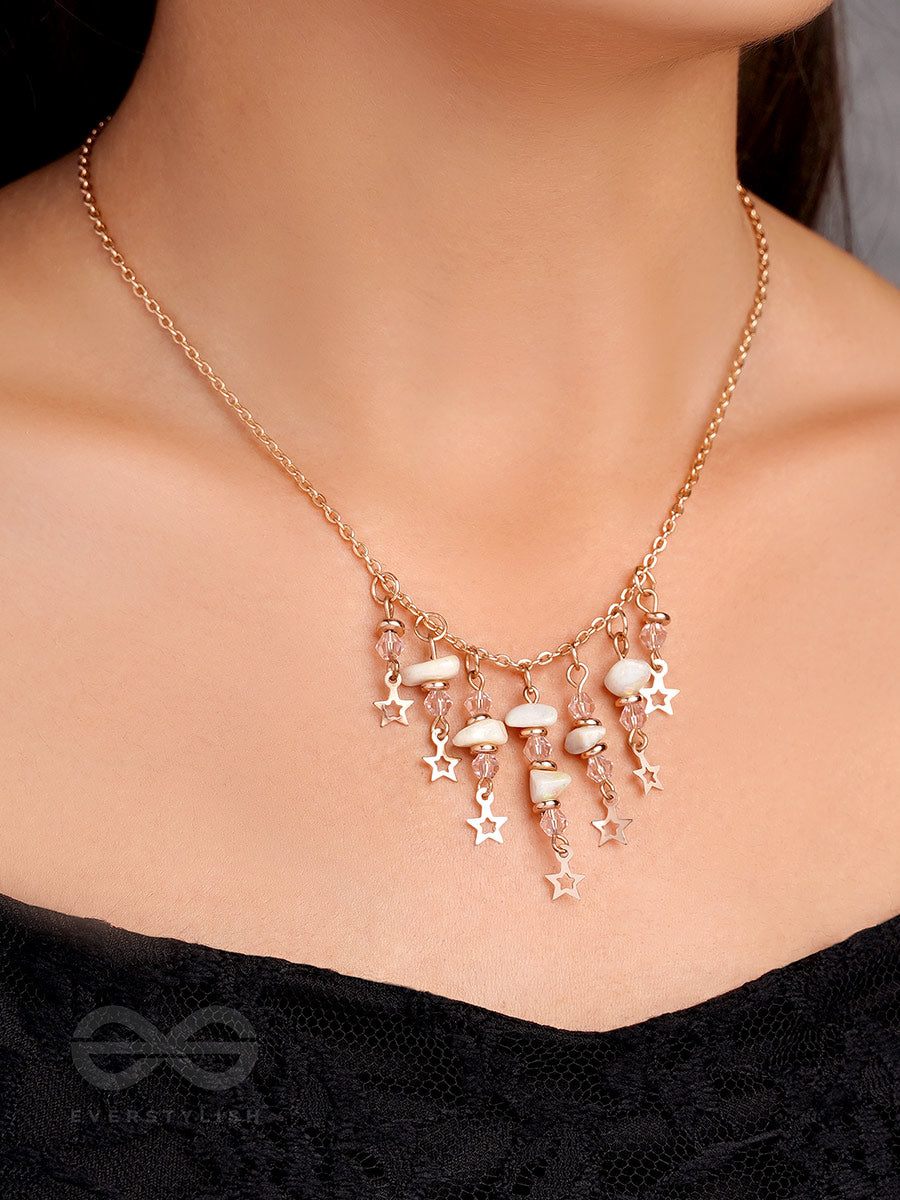 Star-Studded Sky- Golden Stone Necklace With Anti-Tarnish Coating