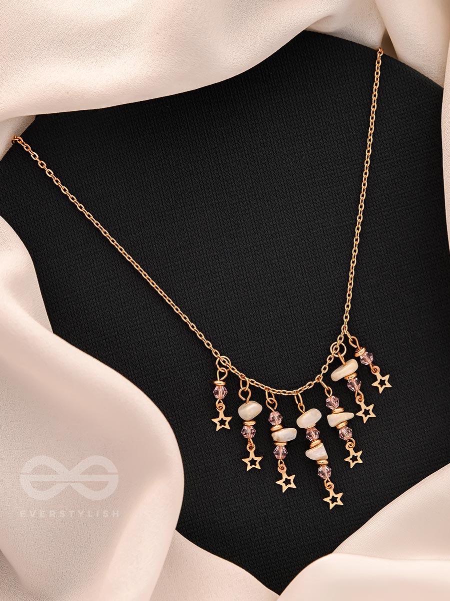 Star-Studded Sky- Golden Stone Necklace With Anti-Tarnish Coating