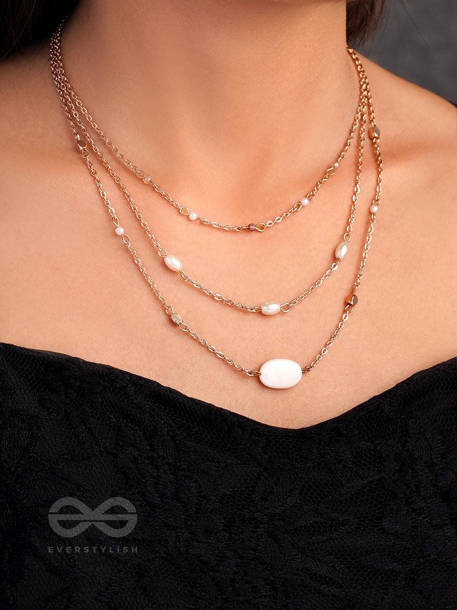 Lost In Space- Golden Stone Layered Necklace With Anti-Tarnish Coating