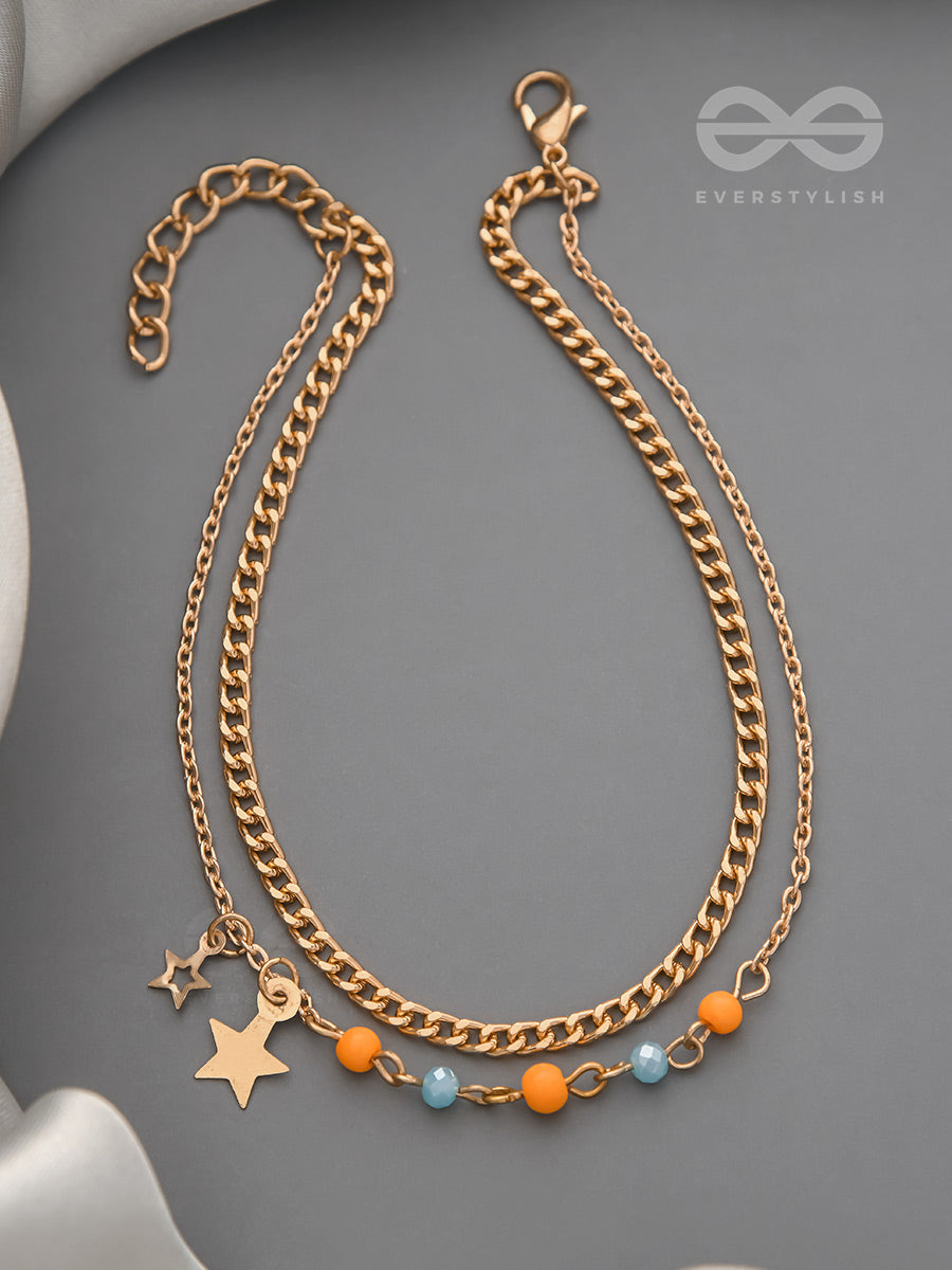 The Lucky Stars- Golden Beads Layered Anklet