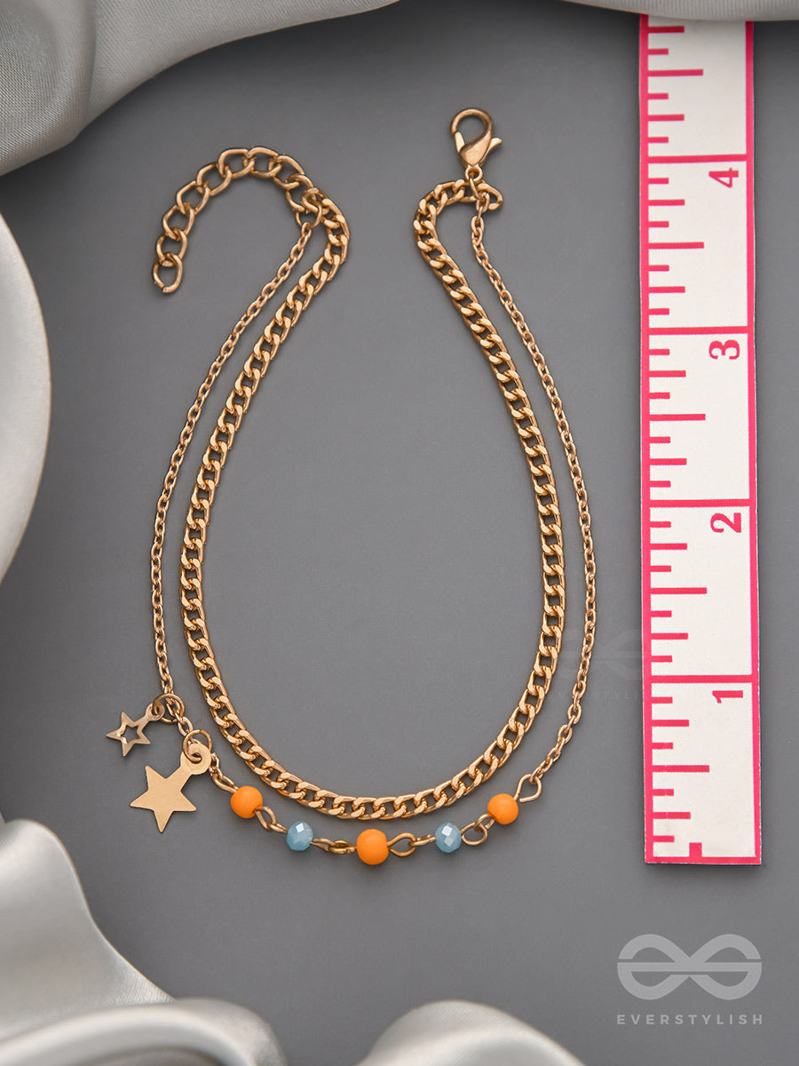 The Lucky Stars- Golden Beads Layered Anklet