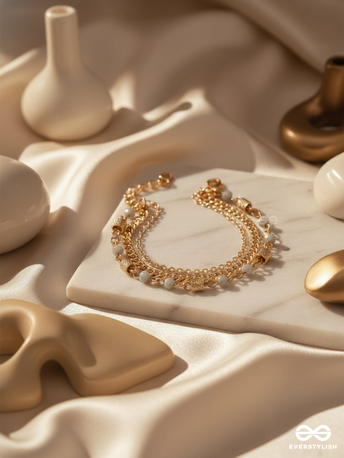 Three's The Charm- Golden Beads Layered Bracelet
