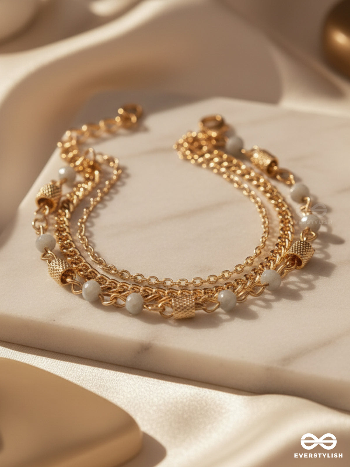 Three's The Charm- Golden Beads Layered Bracelet