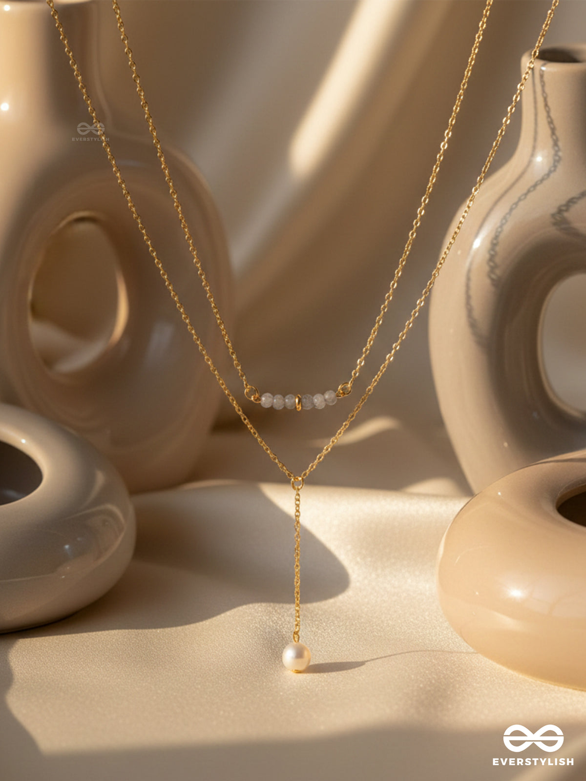 The Drowned Moon- Golden Pearl Layered Necklace With Anti-Tarnish Coating