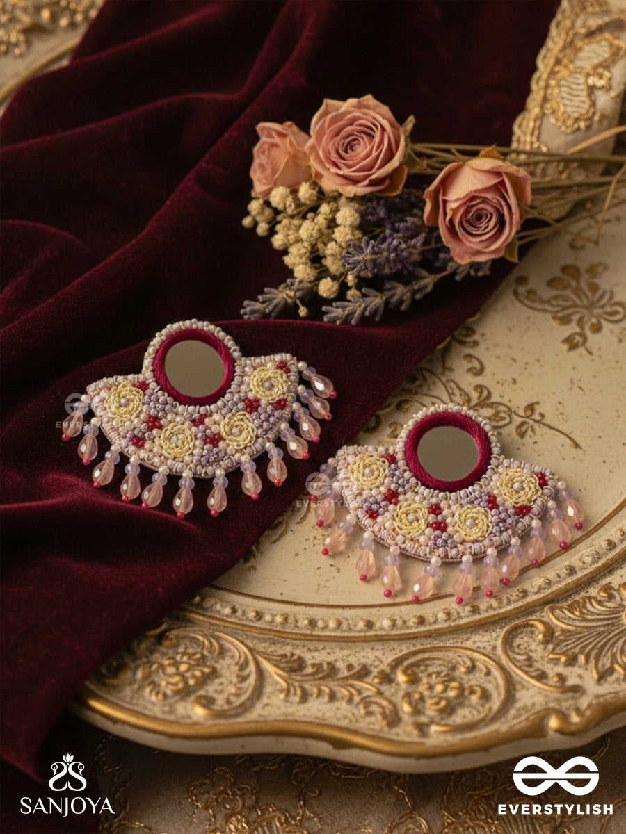 Tevana- The Pleasure Garden- Mirror, Resham And Glass Beads Embroidered Earrings