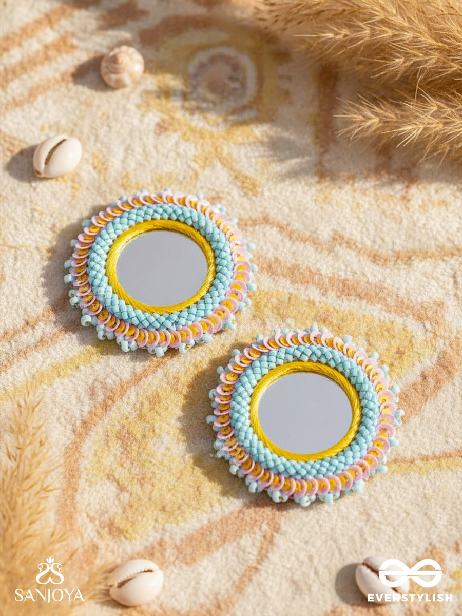 Nimrukti- The Setting Sun- Resham, Mirror And Beads Embroidered Earrings