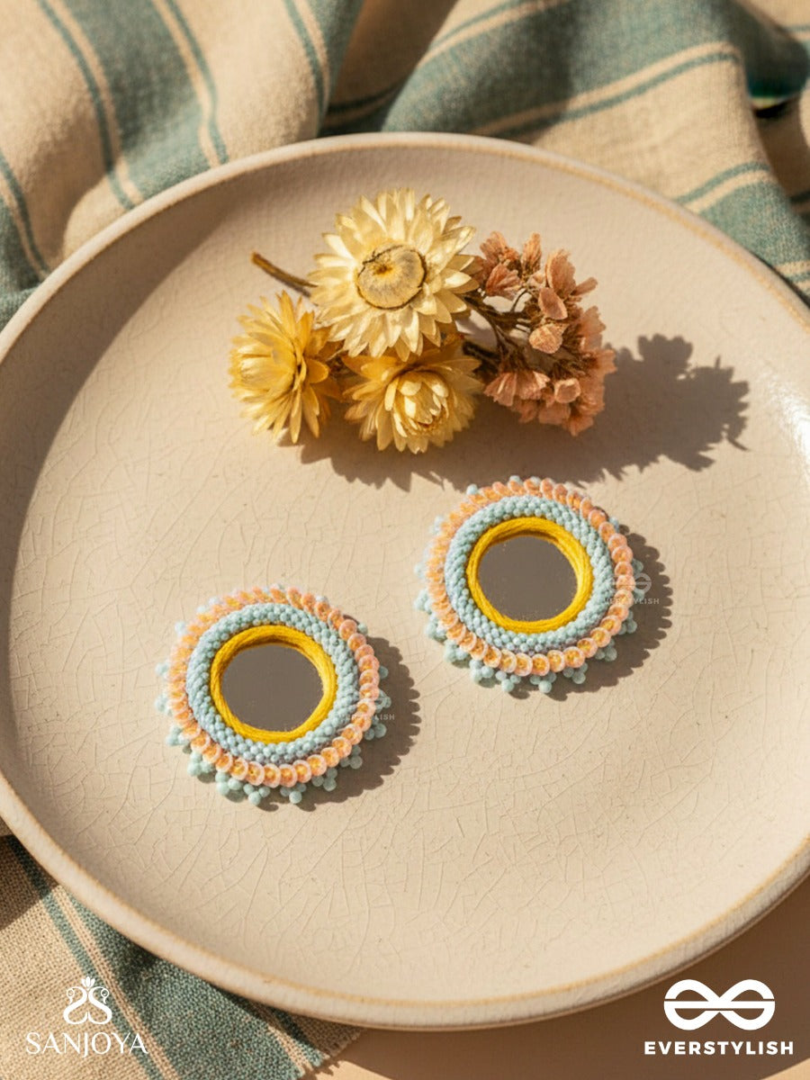 Nimrukti- The Setting Sun- Resham, Mirror And Beads Embroidered Earrings