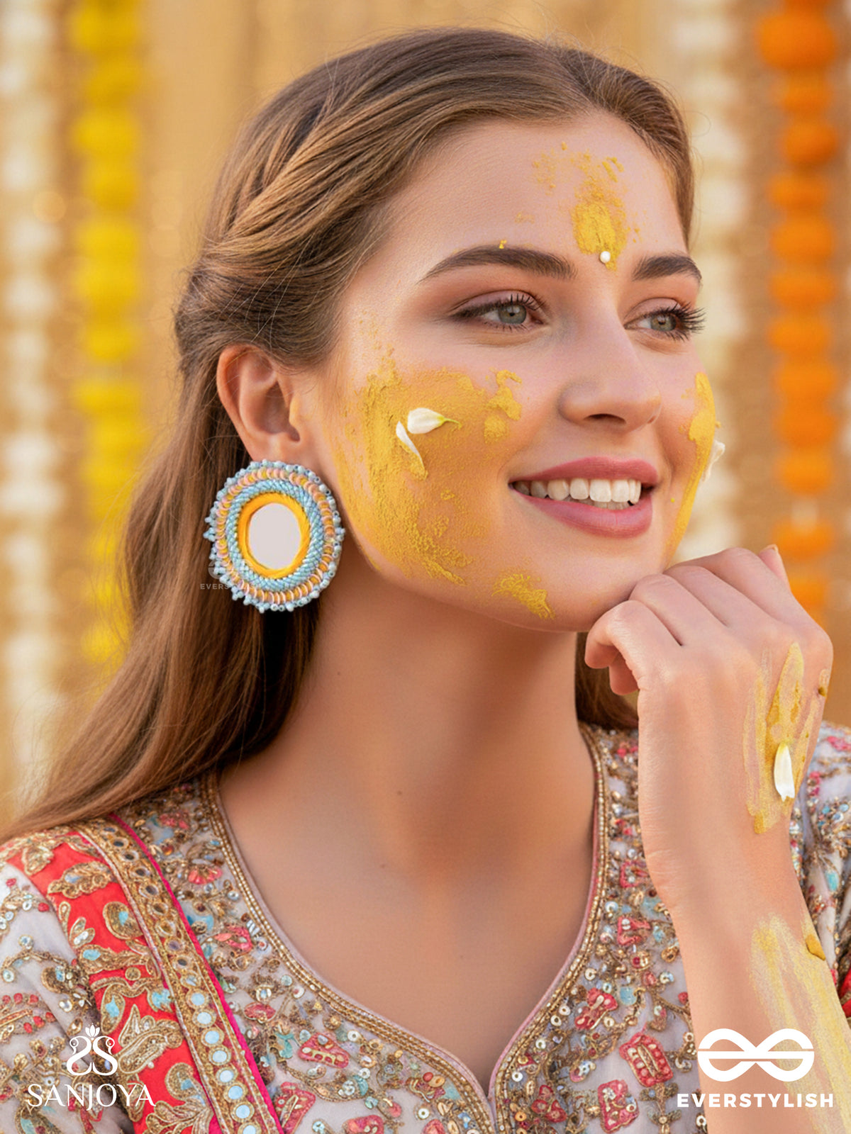 Nimrukti- The Setting Sun- Resham, Mirror And Beads Embroidered Earrings