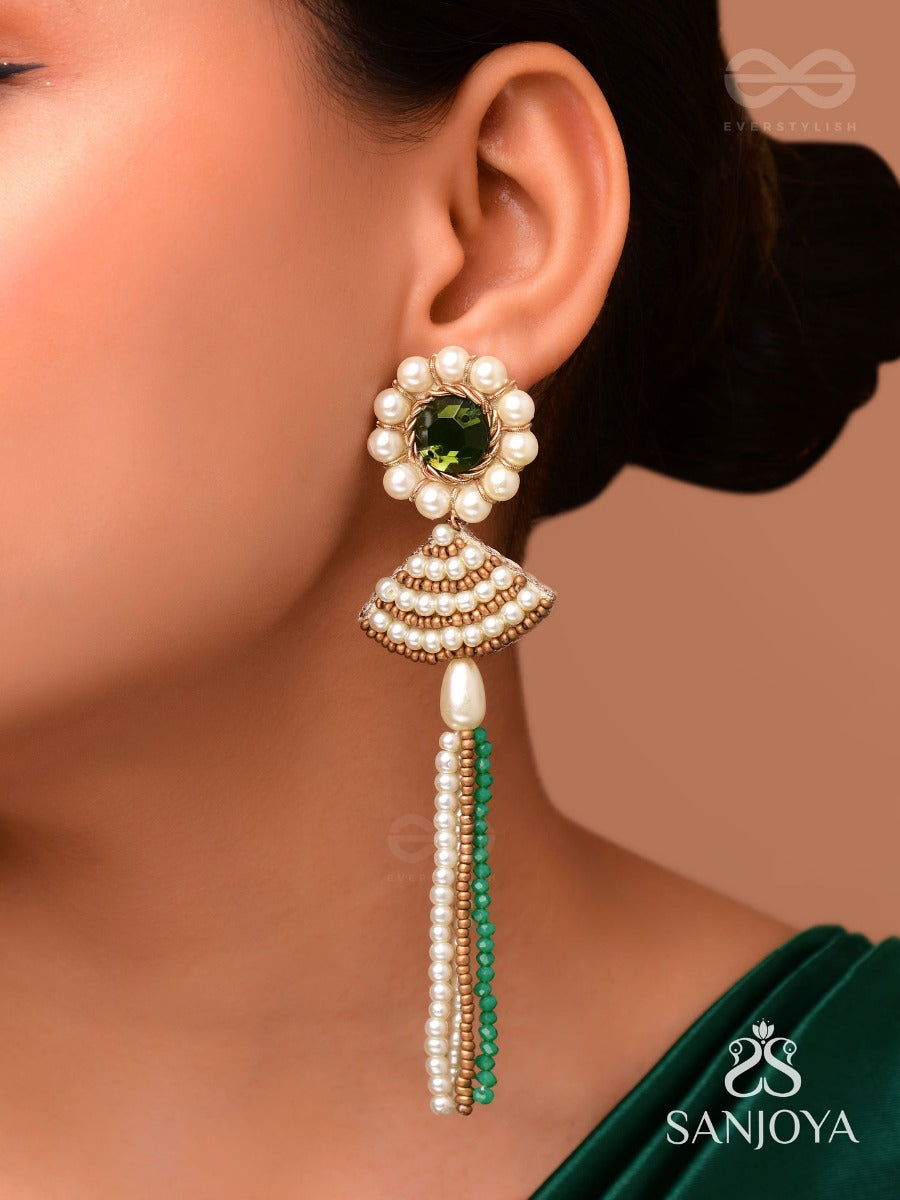 Kalapa- The Bell Of Harmony- Stones And Pearls Embroidered Earrings