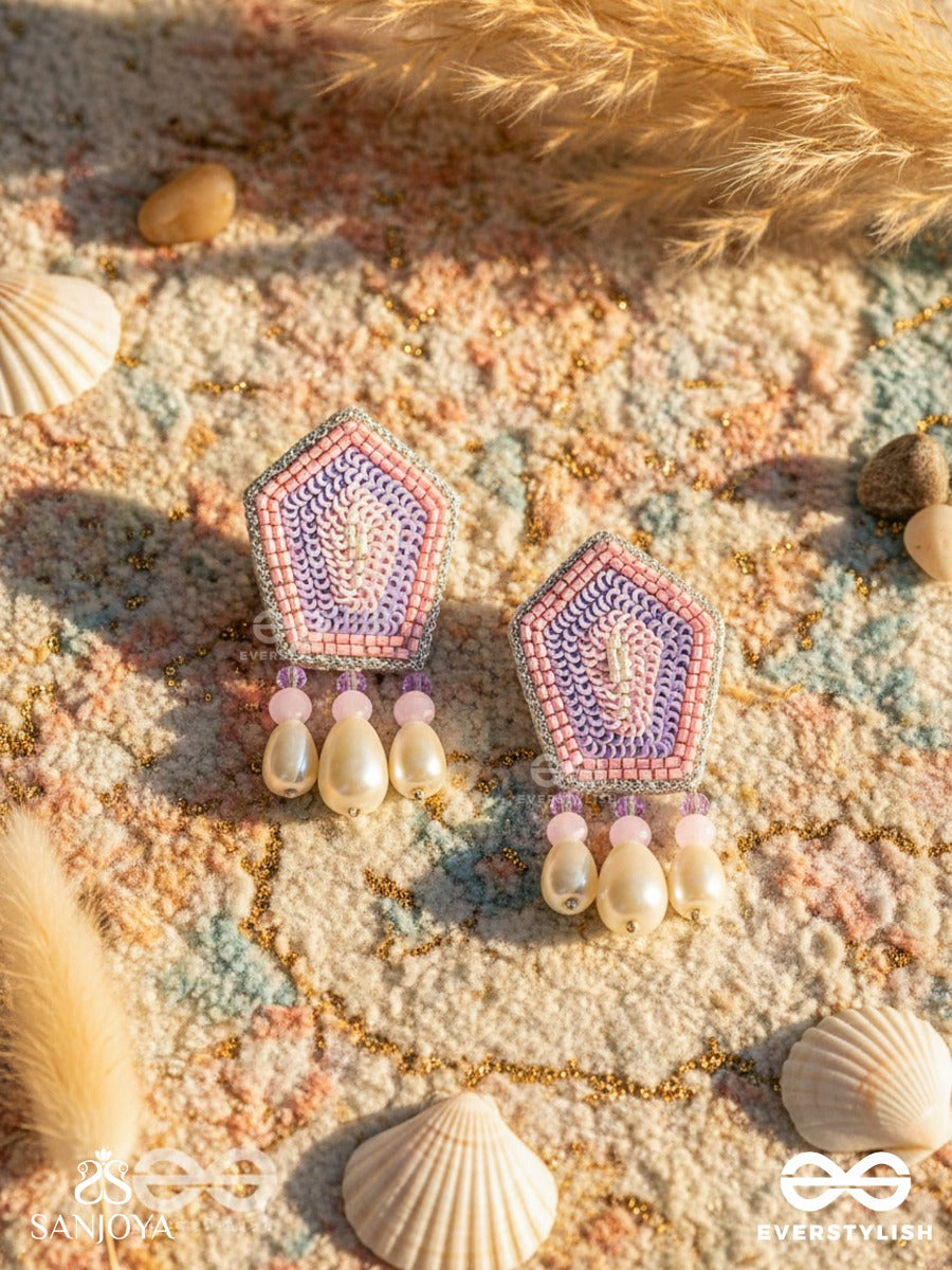 Abhedya- The Radiant Diamond- Sequins, Pearls And Glass Beads Embroidered Earrings (Rose Pink)