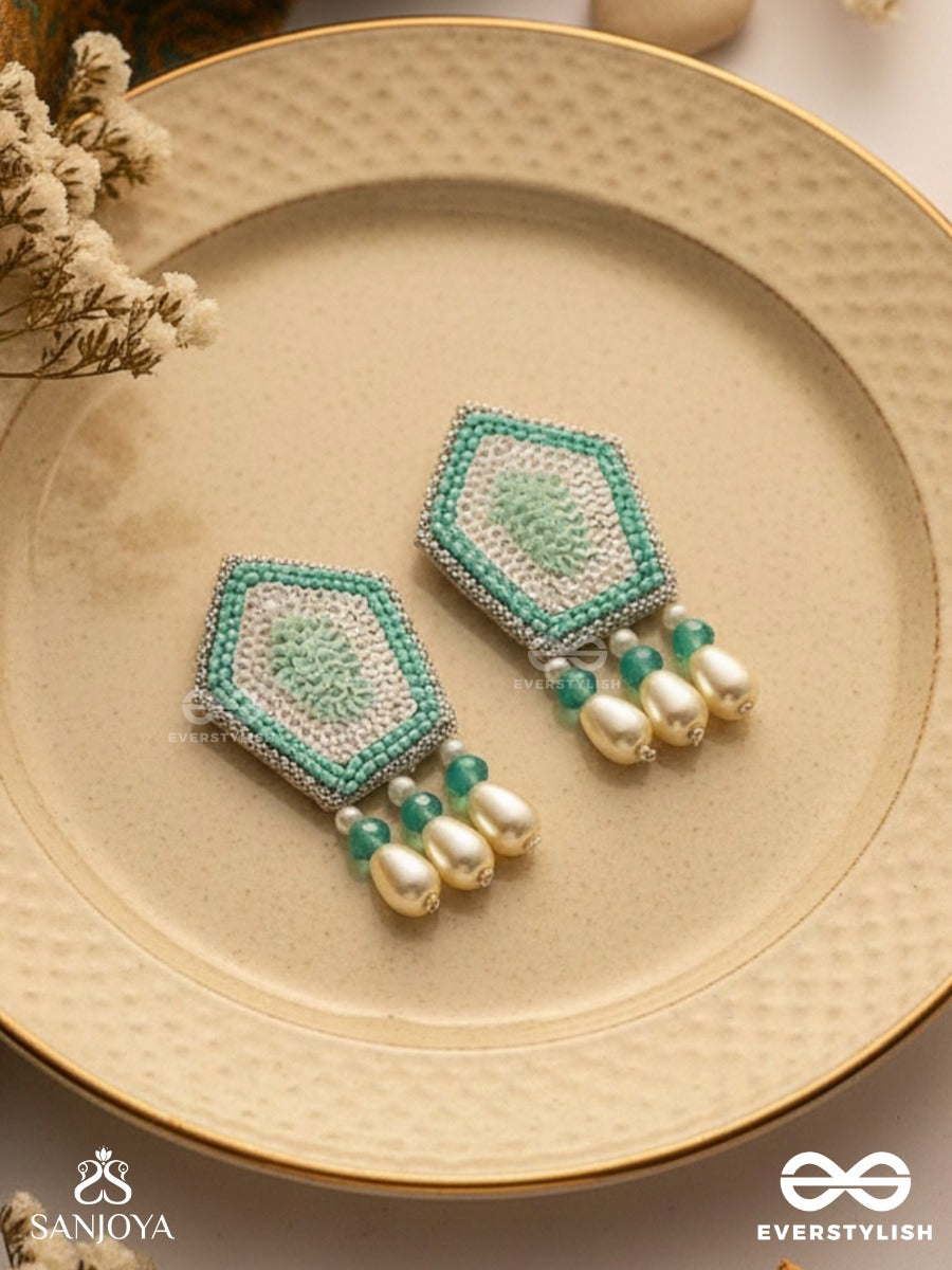Avisha- The Blue Ocean- Sequins And Pearl Drops Embroidered Earrings