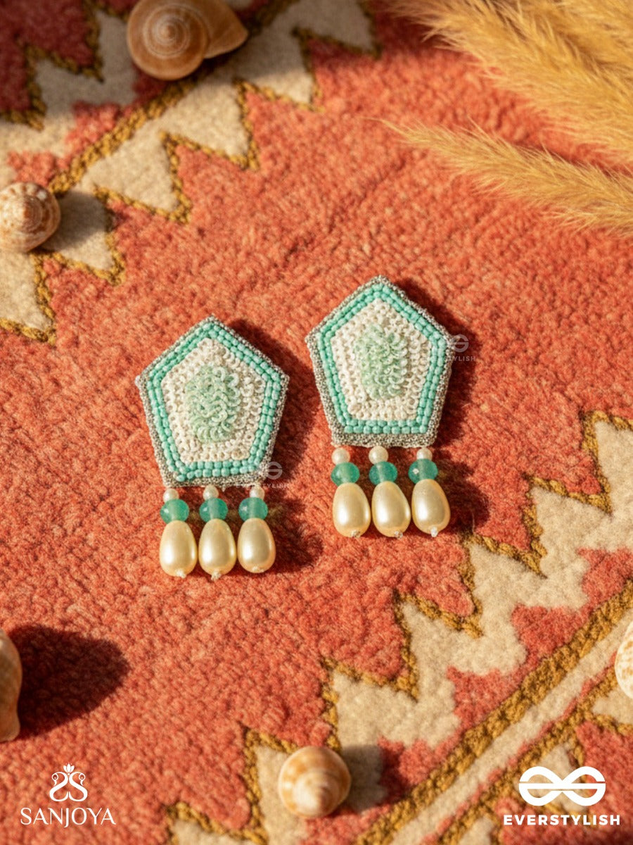 Avisha- The Blue Ocean- Sequins And Pearl Drops Embroidered Earrings