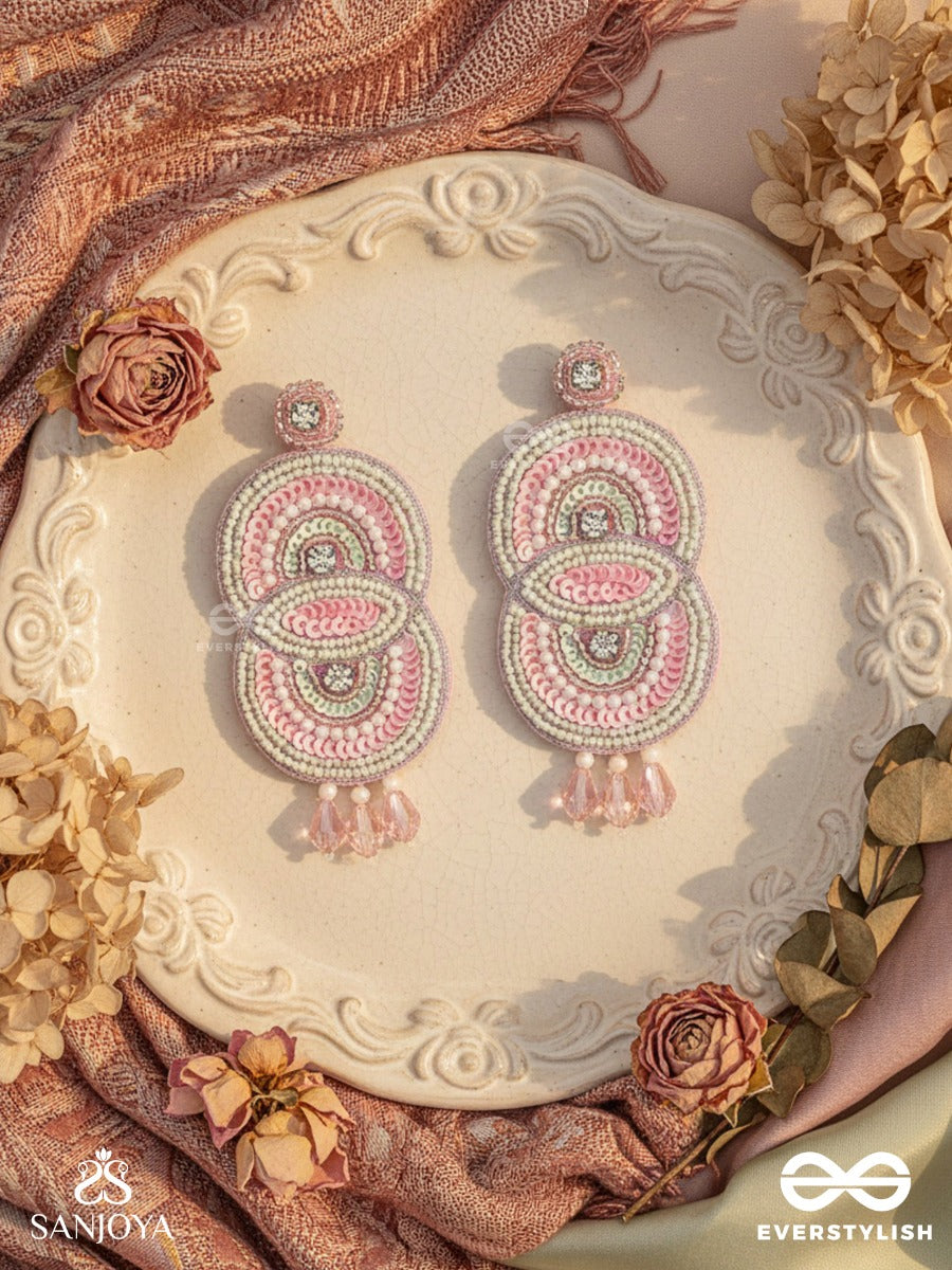 Dwaidha- The Dual- Stones, Sequins And Beads Embroidered Earrings