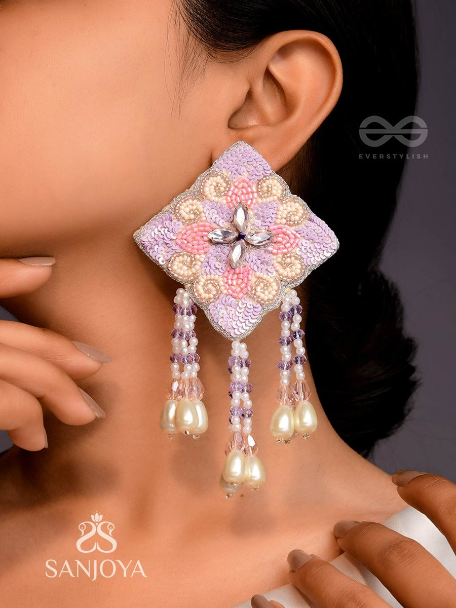 Chatushka- The Graceful Square- Sequins, Stones And Glass Beads Embroidered Earrings
