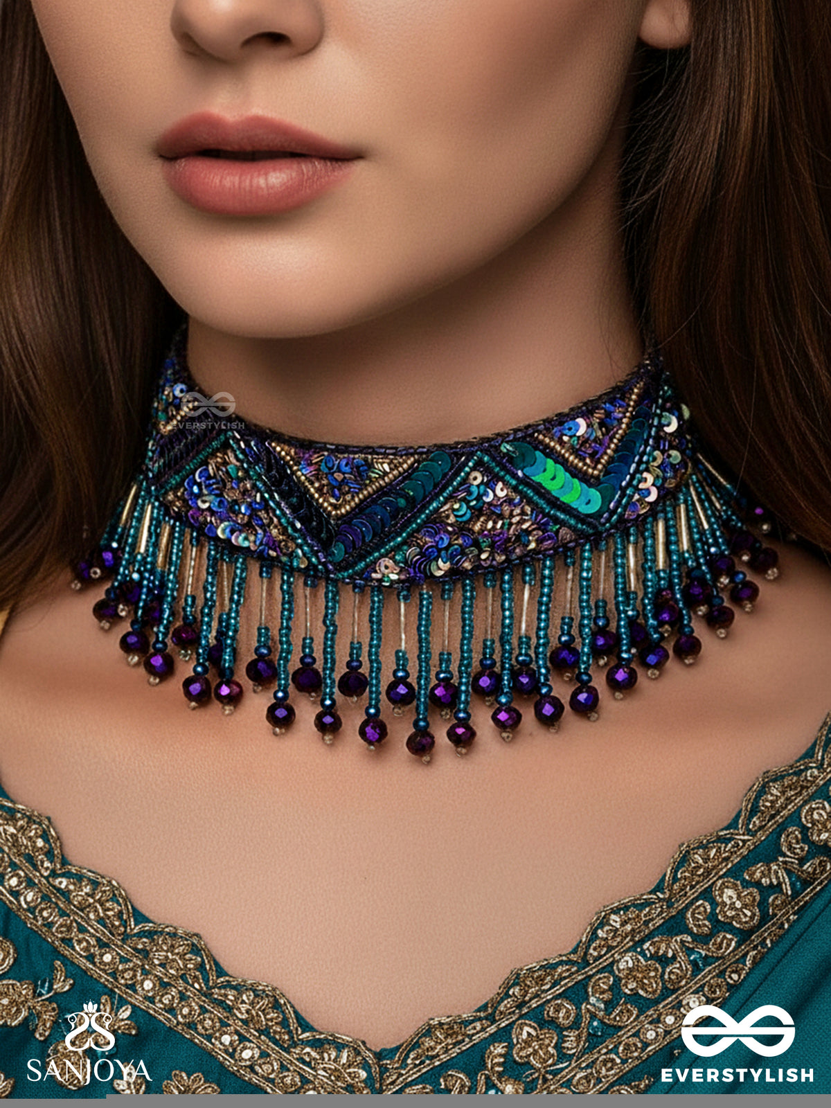 Sarvari - The Starry Night - Beads, Sequins And Cutdana Hand Embroidered Choker Neckpiece