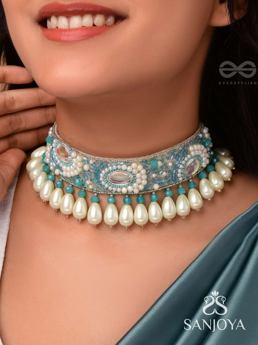 Jalakrit- The Rainy Clouds- Pearls And Stones Embroidered Choker Necklace