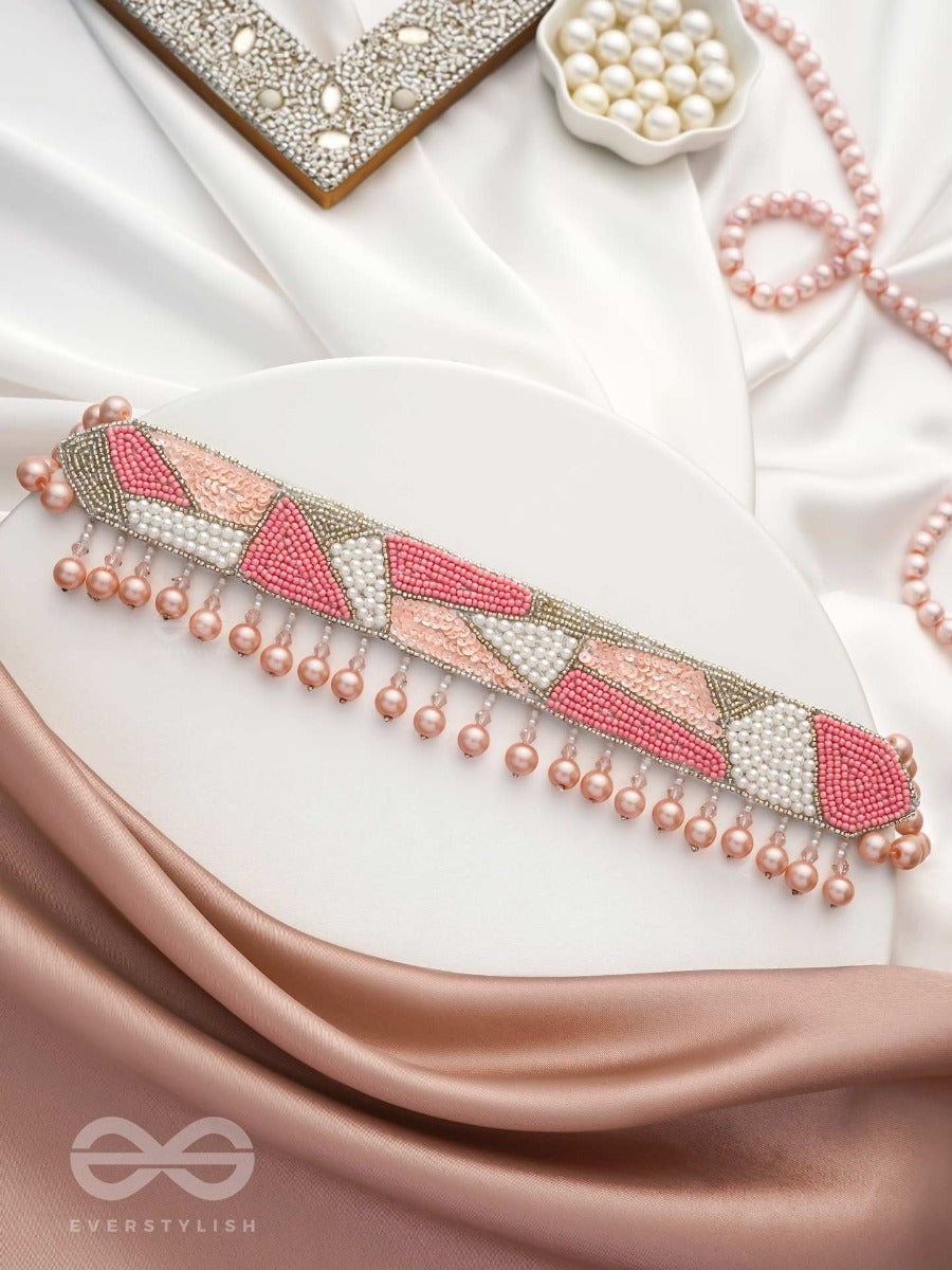 Kanishthika- The Mesmerizing Pink- Pearls, Sequins And Beads Embroidered Choker Necklace