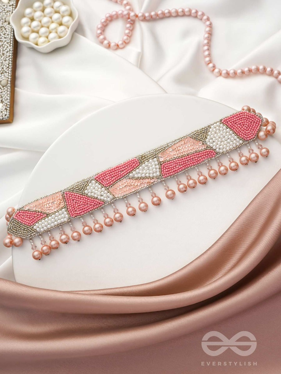 Kanishthika- The Mesmerizing Pink- Pearls, Sequins And Beads Embroidered Choker Necklace