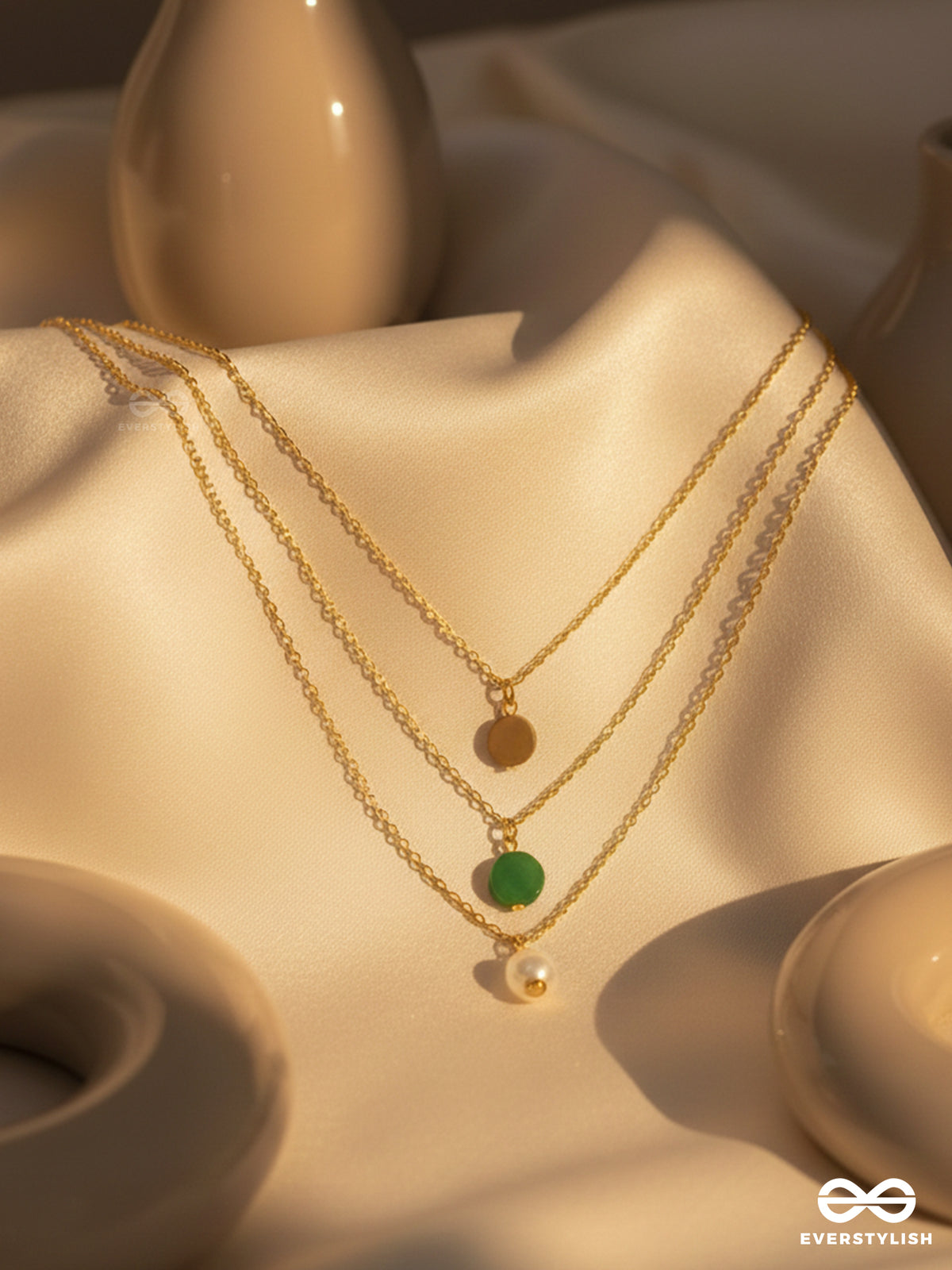 Shades Of Passion- Golden Pearl Layered Necklace With Anti-Tarnish Coating