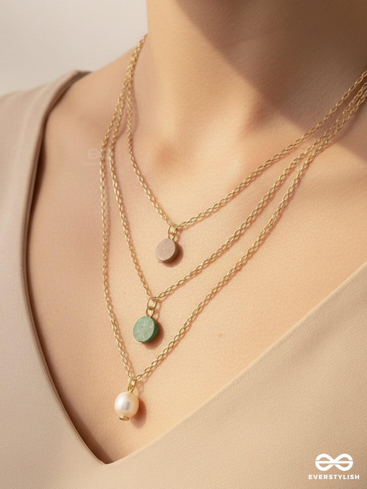 Shades Of Passion- Golden Pearl Layered Necklace With Anti-Tarnish Coating