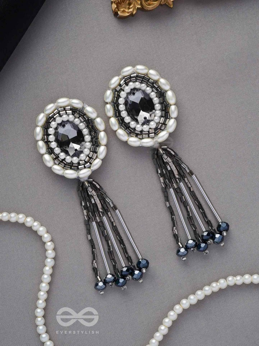 Mukuraya- The Tinged Mirror- Pearls, Stones And Glass Beads Embroidered Earrings