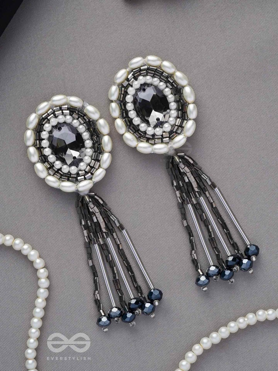 Mukuraya- The Tinged Mirror- Pearls, Stones And Glass Beads Embroidered Earrings