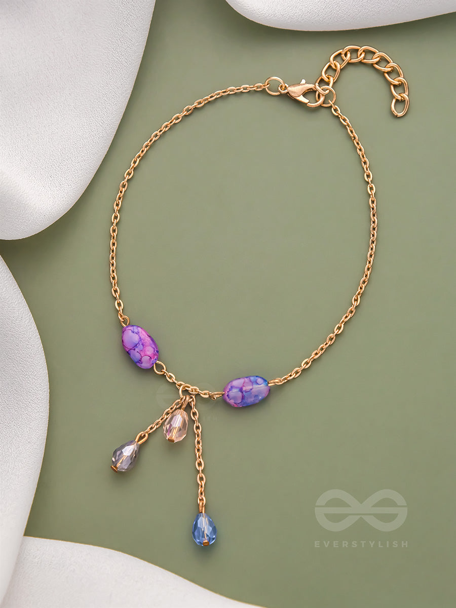 The Purple Moon- Golden Stones And Beads Bracelet