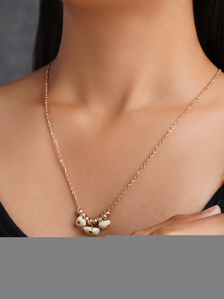 Three's Company- Golden Pearl Necklace With Anti-Tarnish Coating