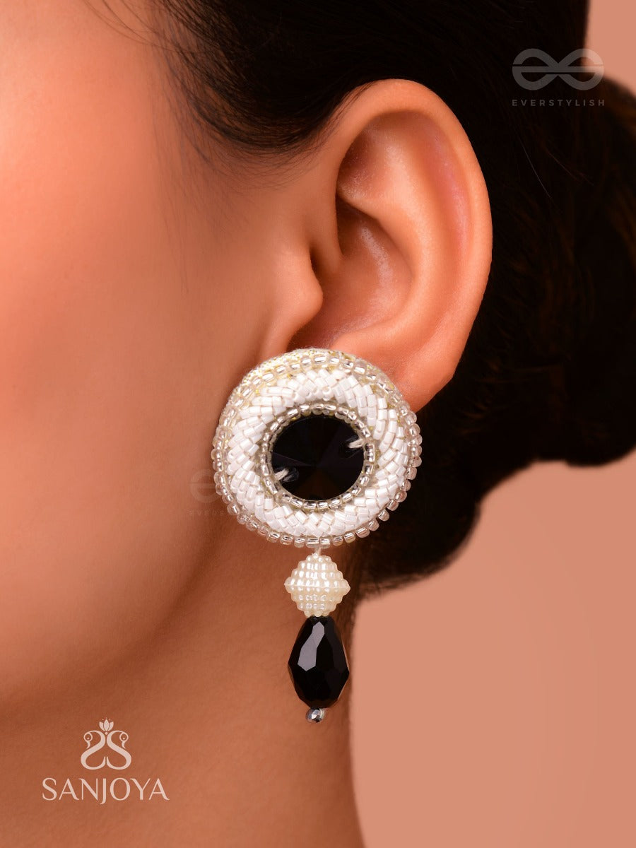 Kairavi- The Moonlight- Stones And Glass Drops Embroidered Earrings