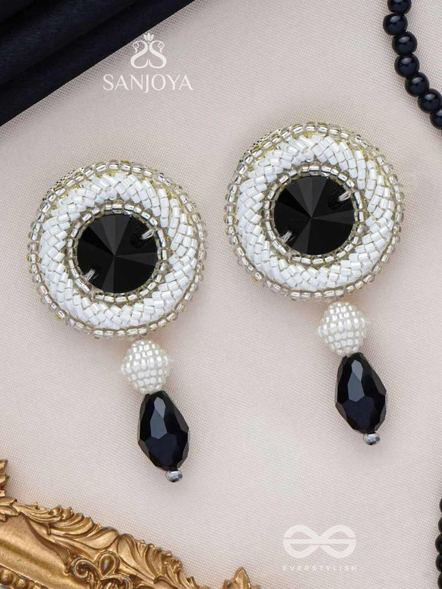 Kairavi- The Moonlight- Stones And Glass Drops Embroidered Earrings