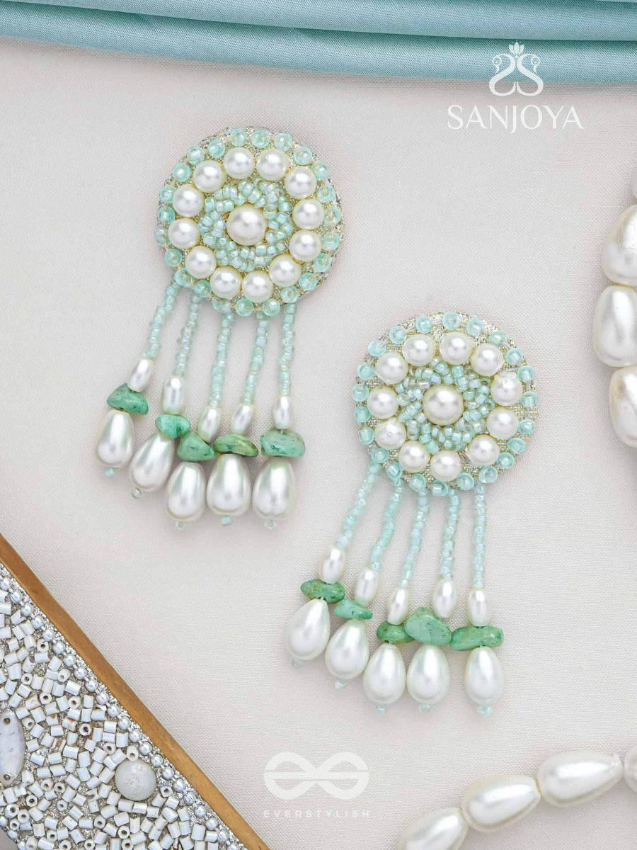 Yavasa- The Green Pasture- Pearls And Stones Embroidered Earrings