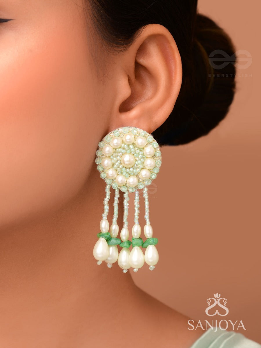 Yavasa- The Green Pasture- Pearls And Stones Embroidered Earrings