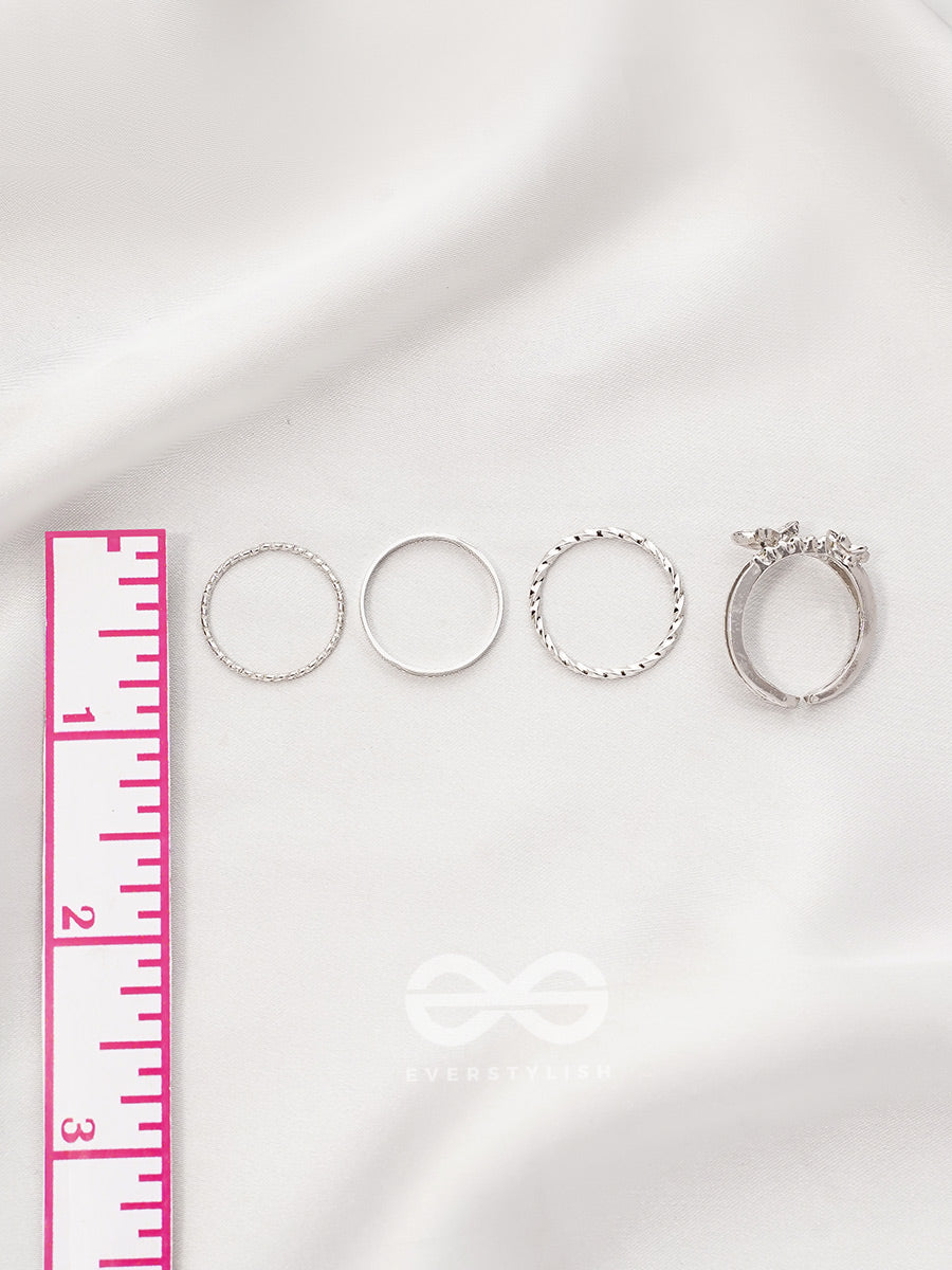 Moons N Butterfly- Set Of 4 Silver Rings