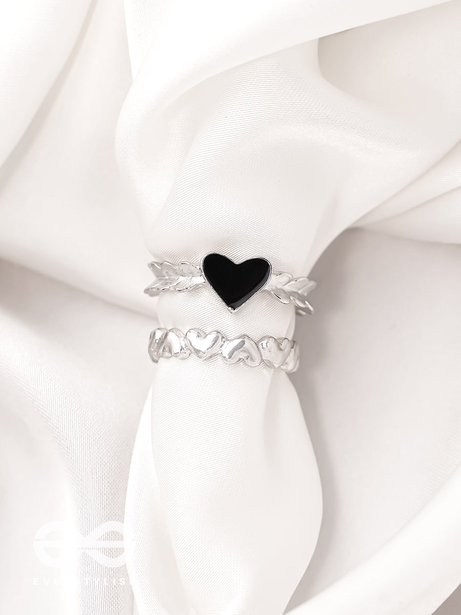 String Of Hearts- Set Of Two Silver Rings