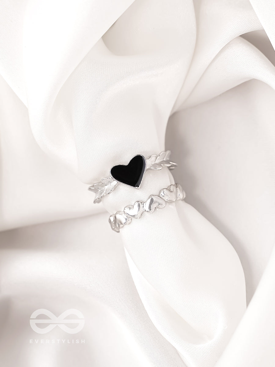 String Of Hearts- Set Of Two Silver Rings