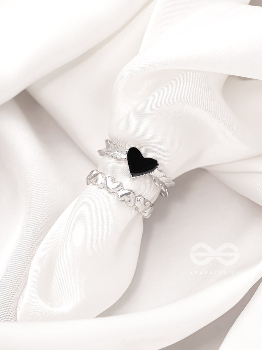 String Of Hearts- Set Of Two Silver Rings